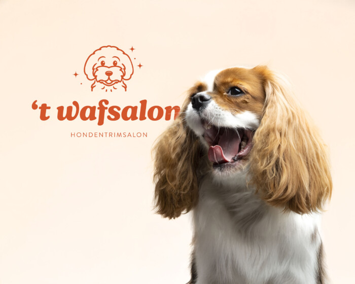 T Wafsalon logo naast hond landscape